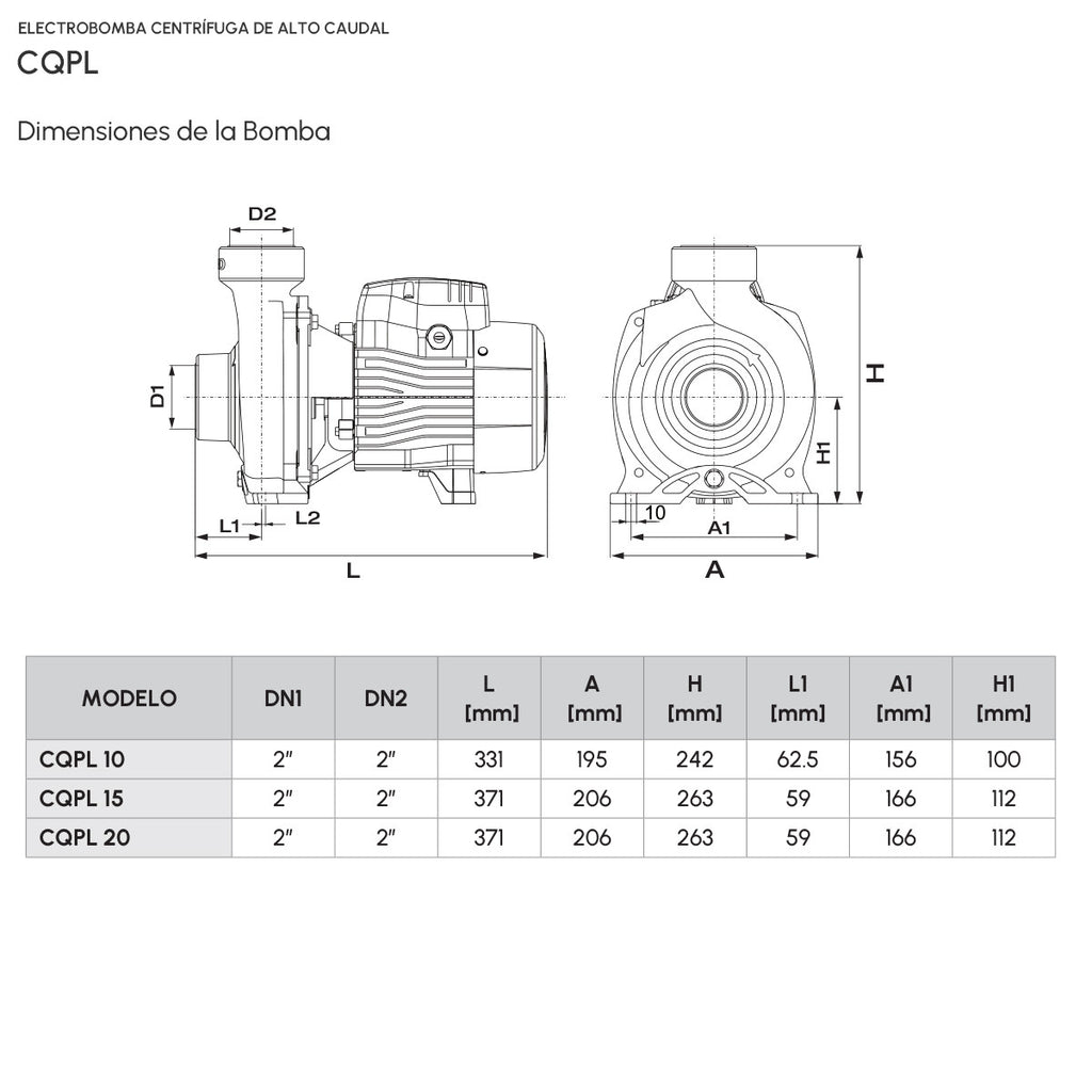 Electrobomba Centrífuga Alto Caudal CQPL 10F16S - 1 HP