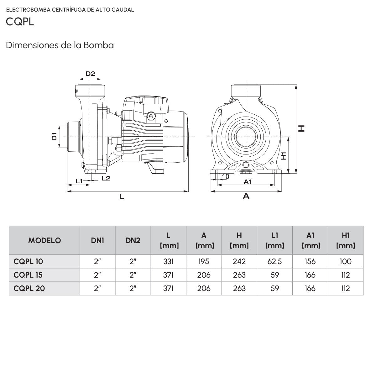 Electrobomba Centrífuga Alto Caudal CQPL 10F16S - 1 HP