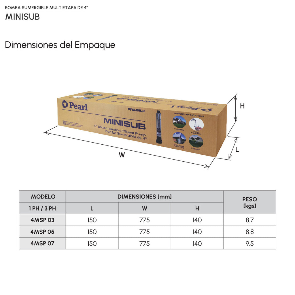 Bomba Sumergible Minisub 4MSP 07C16S - 0.7 HP 220V