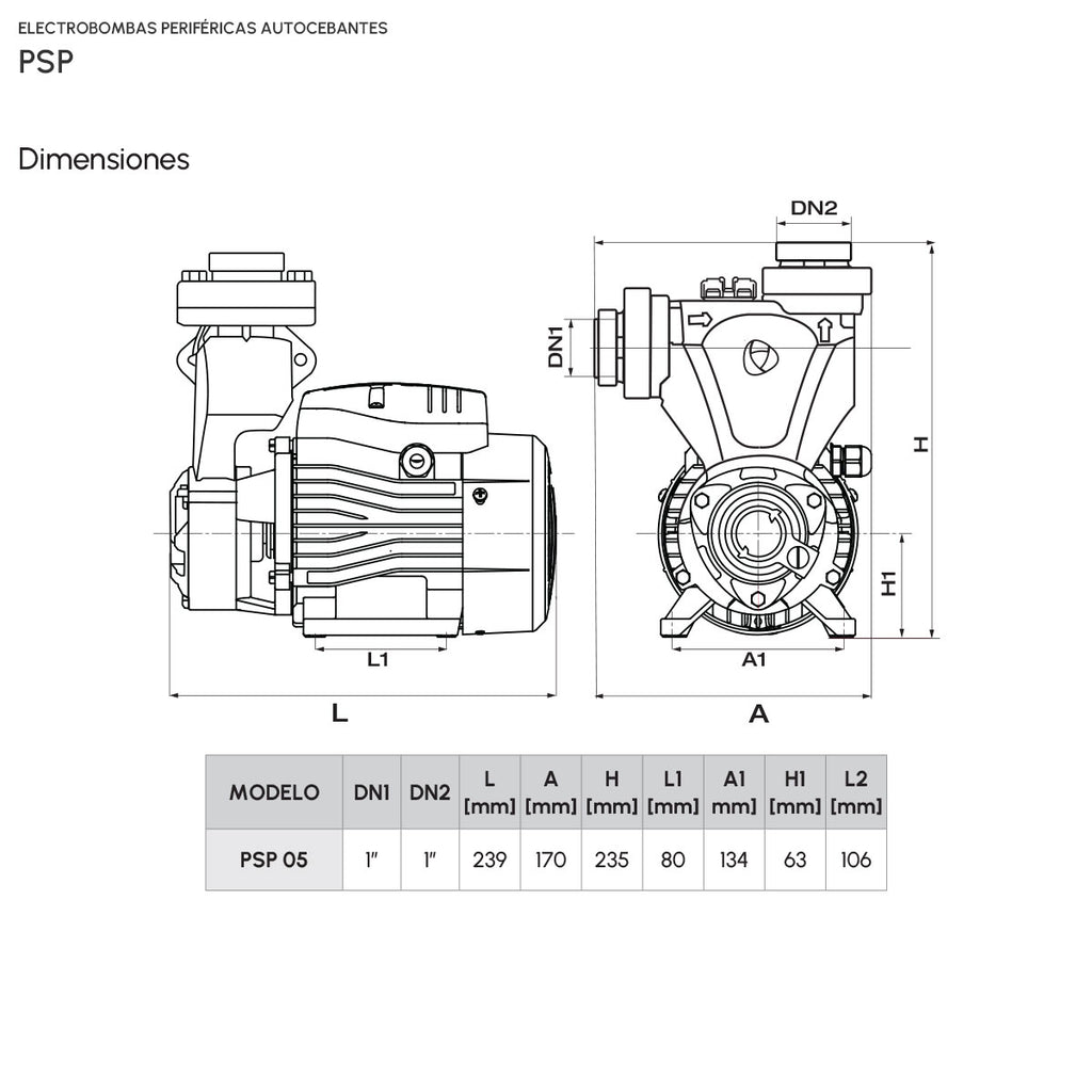 Electrobomba Periférica Autocebante PSP 05A16S - 0.5 HP